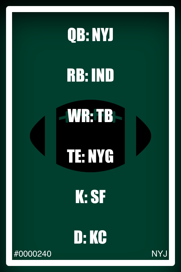 Picture of Collectible NFT FANTASY FOOTBALL CARD 0000240 NYJ